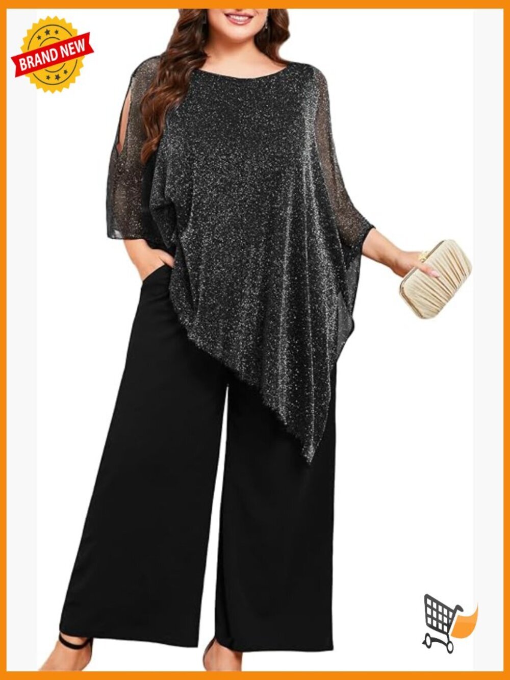 Plus Size Mother of the Bride Pant Suit 2 Piece Asymmetric Cape Set with Pockets